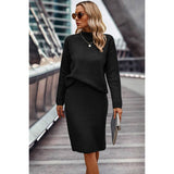 Two Pieces Solid Thick Knit Loose Wrap Dress Sets - MVTFASHION