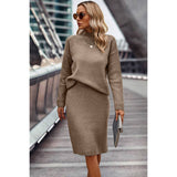 Two Pieces Solid Thick Knit Loose Wrap Dress Sets - MVTFASHION