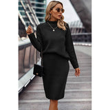 Two Pieces Solid Thick Knit Loose Wrap Dress Sets - MVTFASHION