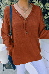 V Neck Button Long Sleeves Sweater - MVTFASHION