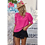 V Neck Half Sleeve Chiffon Ruffle Loose Blouse - MVTFASHION.COM