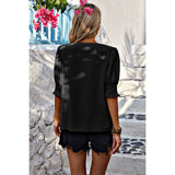 V Neck Half Sleeve Chiffon Ruffle Loose Blouse - MVTFASHION.COM