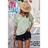 V Neck Half Sleeve Chiffon Ruffle Loose Blouse - MVTFASHION.COM