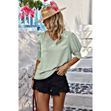 V Neck Half Sleeve Chiffon Ruffle Loose Blouse - MVTFASHION.COM