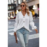 V Neck Knit Solid Front Button Strip Loose Sweater - MVTFASHION