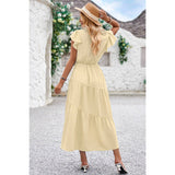 V Neck Long Poplin Dress With Flounces - MVTFASHION.COM