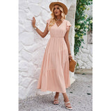 V Neck Long Poplin Dress With Flounces - MVTFASHION.COM