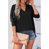 V Neck Long Sleeve Solid Knit Pullover - MVTFASHION