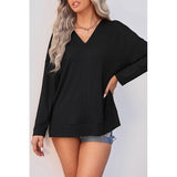 V Neck Long Sleeve Solid Knit Pullover - MVTFASHION