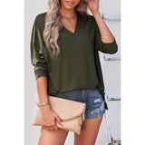 V Neck Long Sleeve Solid Knit Pullover - MVTFASHION