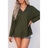 V Neck Long Sleeve Solid Knit Pullover - MVTFASHION