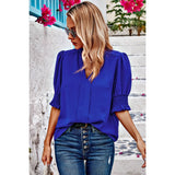 V Neck Ruched Sleeves Solid Loose Fit Blouse - MVTFASHION.COM