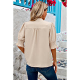 V Neck Ruched Sleeves Solid Loose Fit Blouse - MVTFASHION.COM