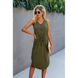 V Neck Sleeveless Solid Dress - MVTFASHION