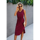 V Neck Sleeveless Solid Dress - MVTFASHION