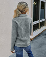 Women Long Sleeve V Neck Zipper Up Loose Fit Sweater - MVTFASHION