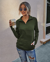 Women Long Sleeve V Neck Zipper Up Loose Fit Sweater - MVTFASHION