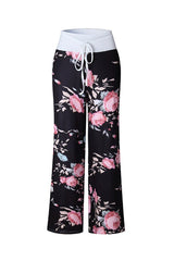 Women's Floral Drawstring Loose Wide Leg High Waist Pants - MVTFASHION